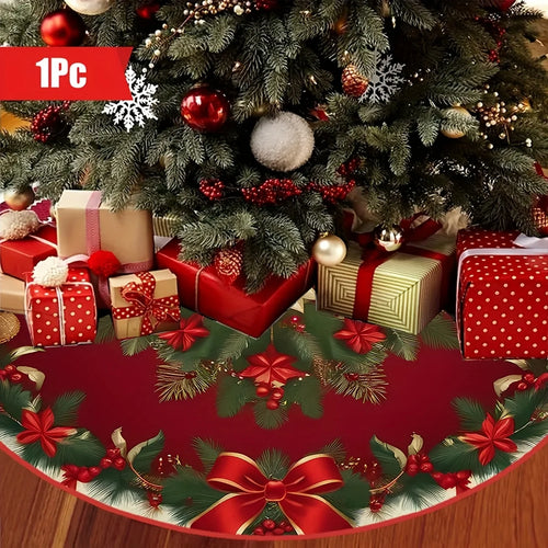 VIKAMA Holly Leaf Christmas Tree Skirt Rug
