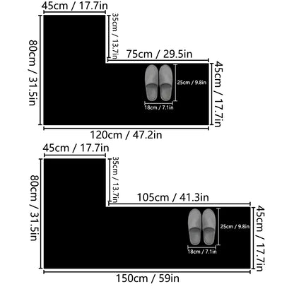 Solid Color L-Shaped Non-Slip Kitchen Mat