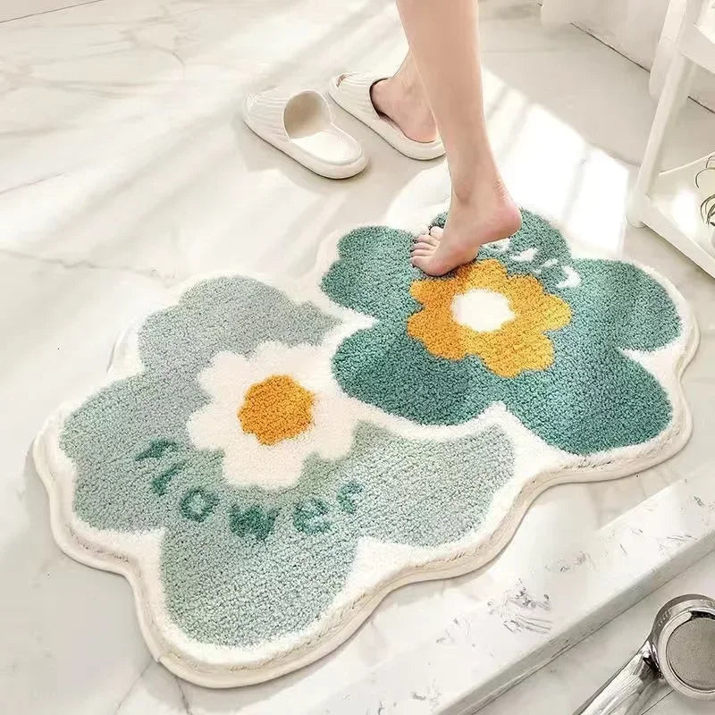 VIKAMA Floral Cashmere Rug Non-Slip Absorbent Bathroom Living Room Doormat Home Decor