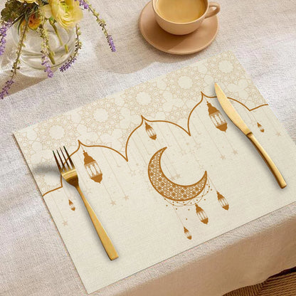 Moon Oil Lamp Print Linen Placemat Heat-Resistant Anti-Scald Table Mat Festive Western Tableware Decor