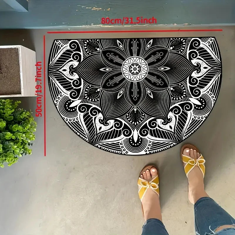 Boho half-round crystal velvet non-slip entryway floor mat