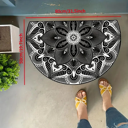 Boho half-round crystal velvet non-slip entryway floor mat