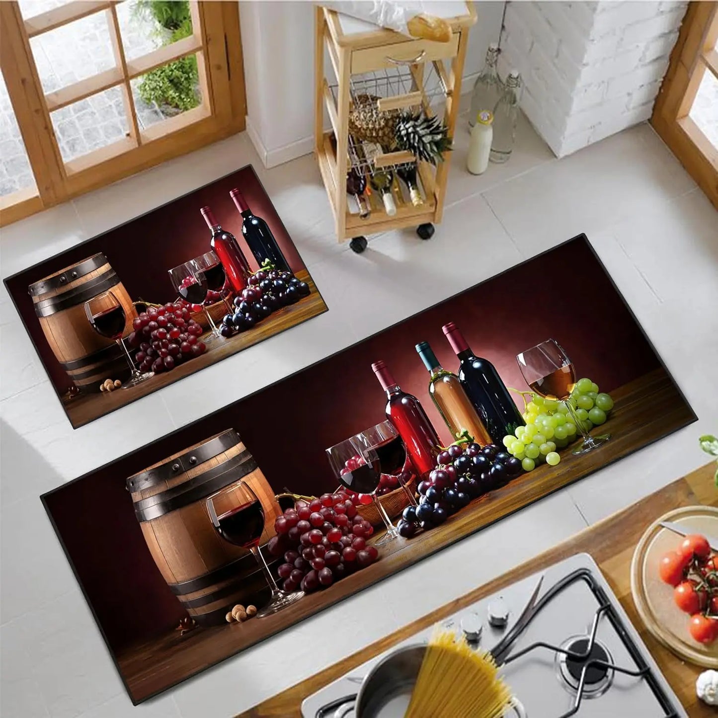 VIKAMA Red Wine Kitchen Mat Set