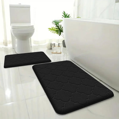 2pcs Embossed Flannel Bathroom Floor Mats Absorbent Non-Slip Shower Entrance Carpet Set