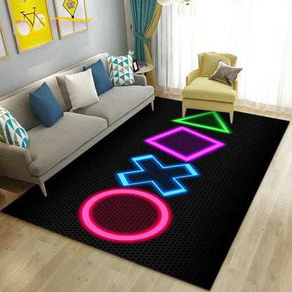 Game Controller Neon Carpet Gamepad Symbol Non-Slip Rug Living Room Home Decor “One More Game” Mat