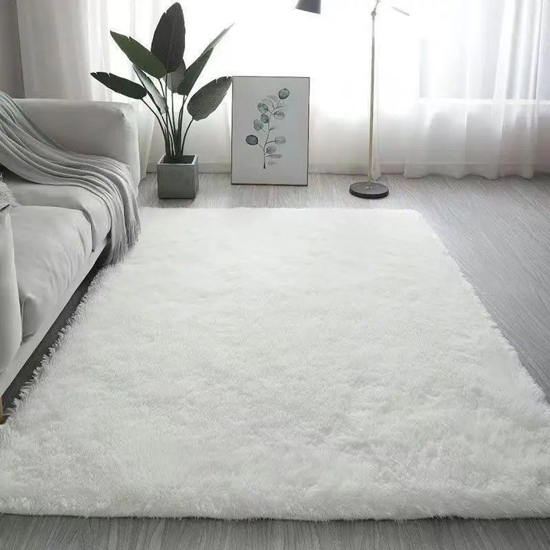 VIKAMA White Silk Wool Rug Soft Fluffy Non-Slip Washable Bedroom Living Room Kids Room Decor