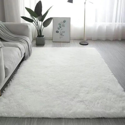 VIKAMA White Silk Wool Rug Soft Fluffy Non-Slip Washable Bedroom Living Room Kids Room Decor