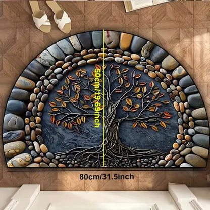 VIKAMA Tree of Life Semi-Circular Non-Slip Welcome Doormat