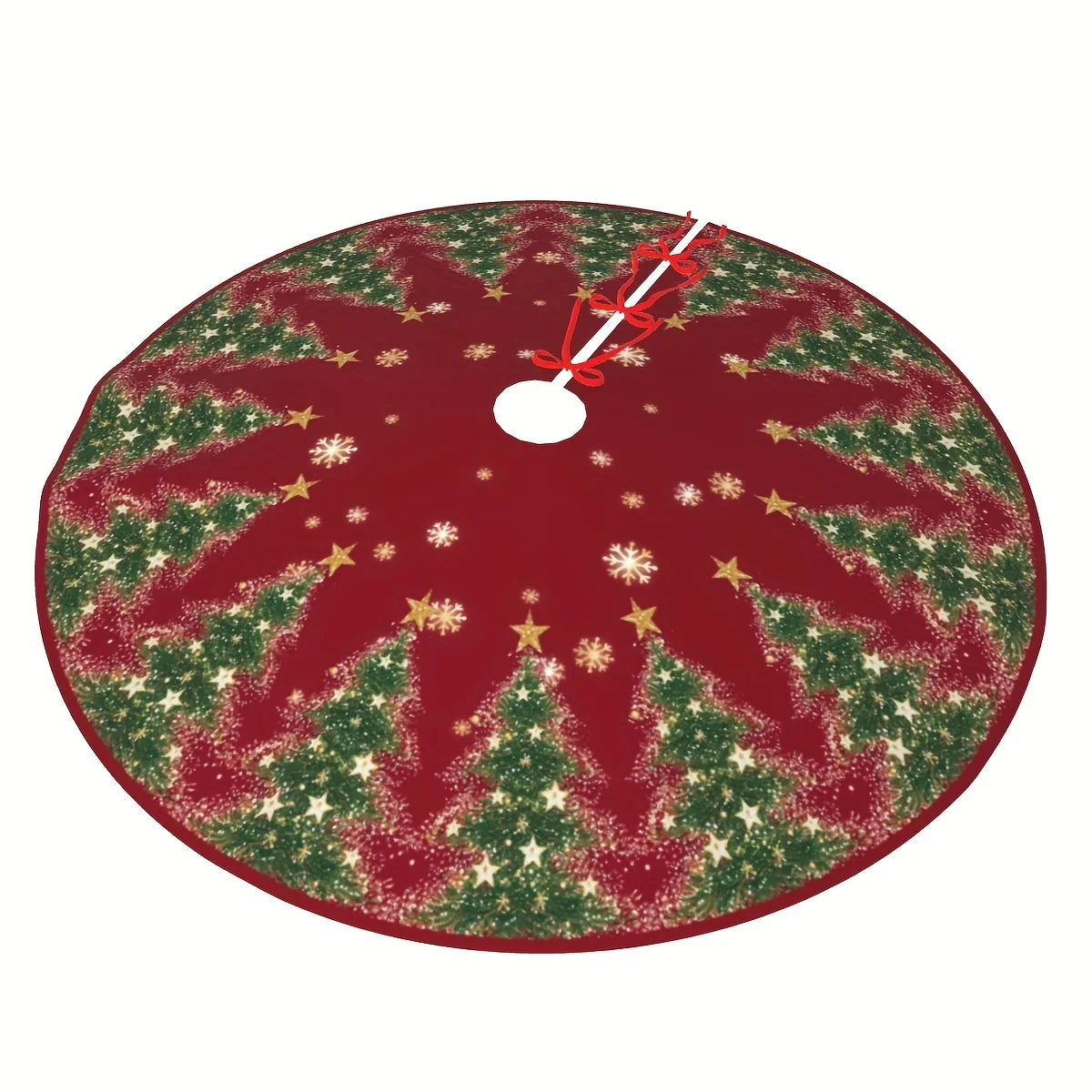 VIKAMA Snowflake Pine Christmas Tree Skirt Rug