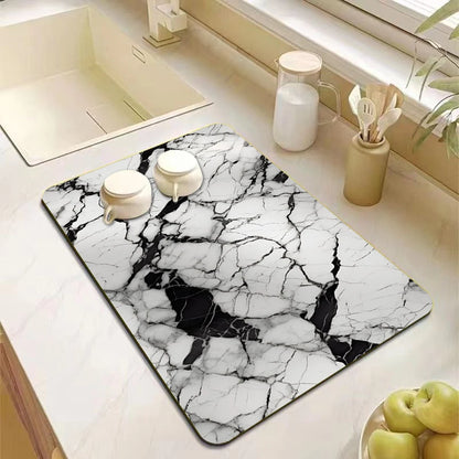 Marble Print Absorbent Kitchen Drying Mat