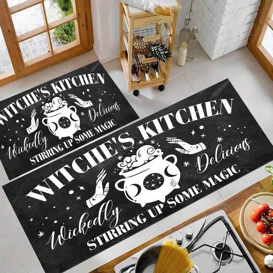 VIKAMA Halloween Kitchen Rug Witch Non-Slip Gothic Doormat Laundry Hallway Floor Mat