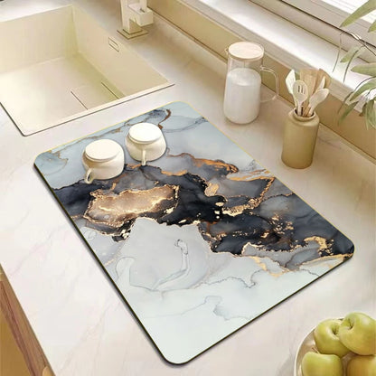 Marble Print Absorbent Kitchen Drying Mat