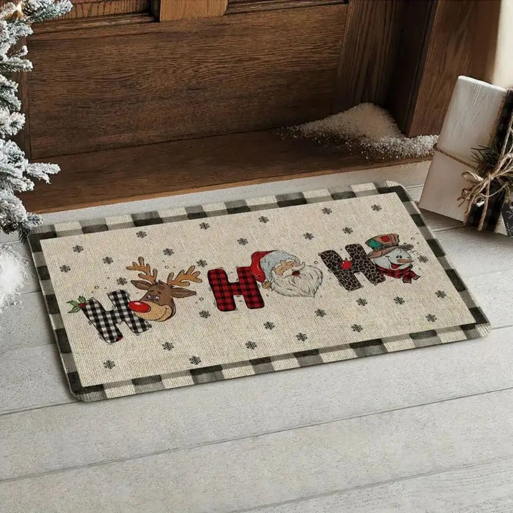 VIKAMA Christmas Happy Santa Reindeer Welcome Doormat