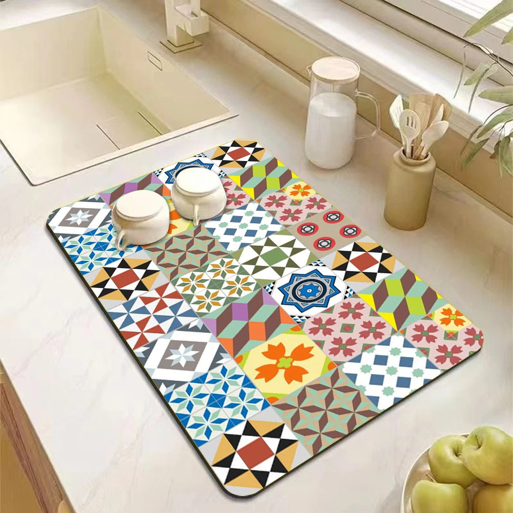 Mandala Absorbent Kitchen Counter Mat