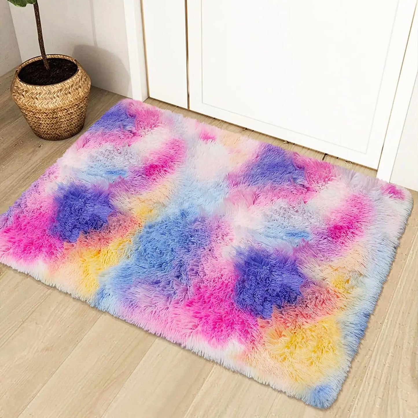 VIKAMA Tie-Dye Plush Non-Slip Kids Area Rug