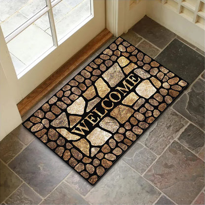 VIKAMA Crystal Velvet Door Mat Stone Wood Grain Non-Slip Entryway Floor Mat 40x60cm
