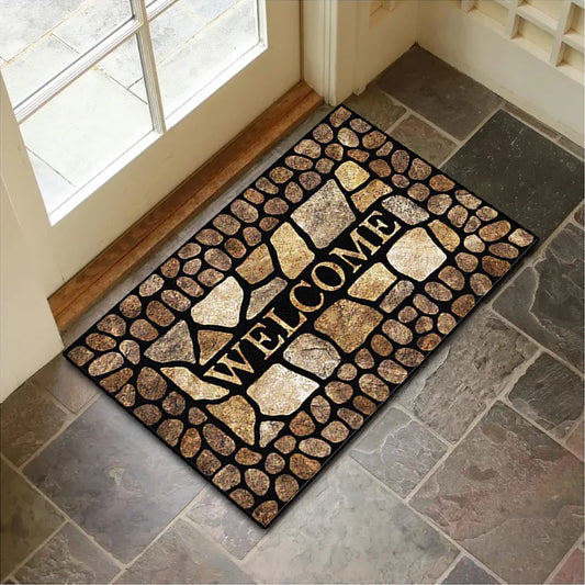 VIKAMA Crystal Velvet Door Mat Stone Wood Grain Non-Slip Entryway Floor Mat 40x60cm