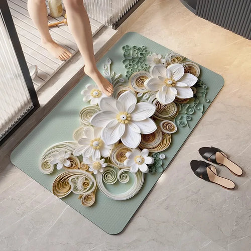 German diatomaceous earth floor mat 3D three-dimensional floral household bathroom anti slip mat