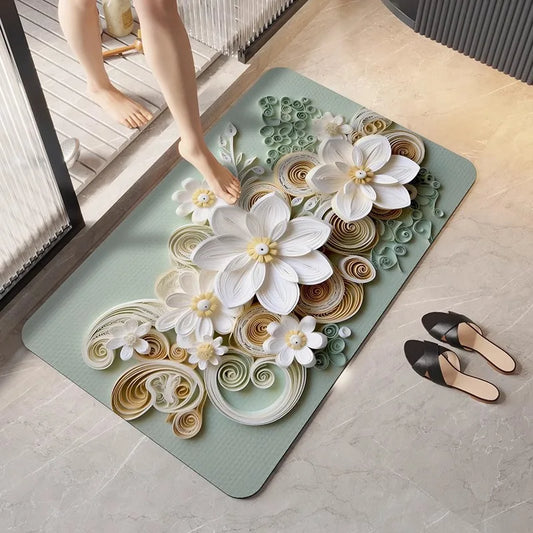 German diatomaceous earth floor mat 3D three-dimensional floral household bathroom anti slip mat