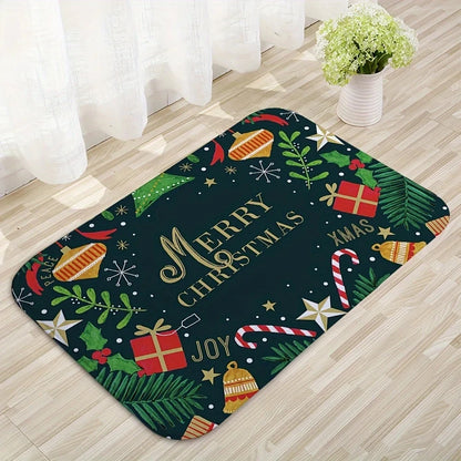 Christmas Crystal Velvet Floor Mat Santa Claus Xmas Absorbent Rug Bathroom Kitchen Home Decor