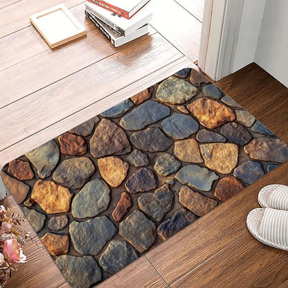 Stone tile print waterproof non-slip floor mat