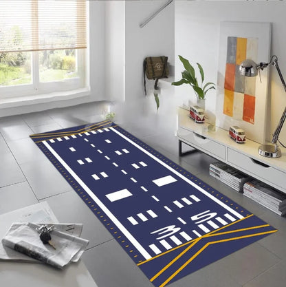 Neon Runway Airplane Kids Play Area Rug