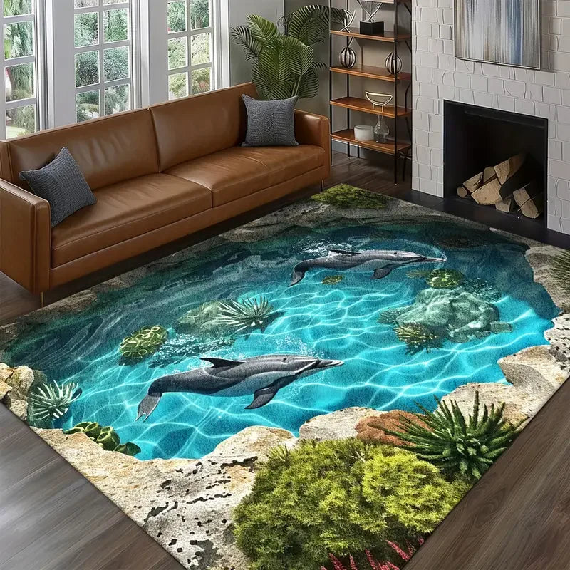 VIKAMA 3D Swimming Pool Fish Pond Non-Slip Area Rug