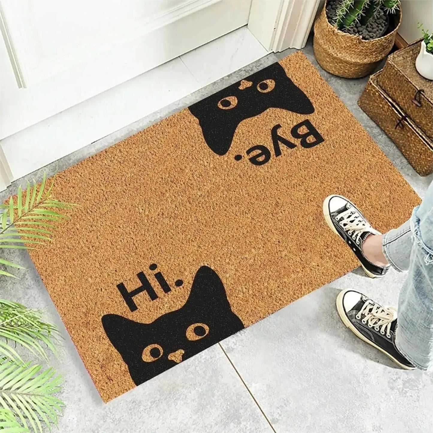 Cute Cat Pattern Non-Slip Entrance Door Mat Washable Welcome Mat Bathroom Kitchen Bedroom Home Decor Small Rug