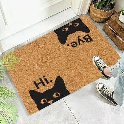 Cute Cat Pattern Non-Slip Entrance Door Mat Washable Welcome Mat Bathroom Kitchen Bedroom Home Decor Small Rug