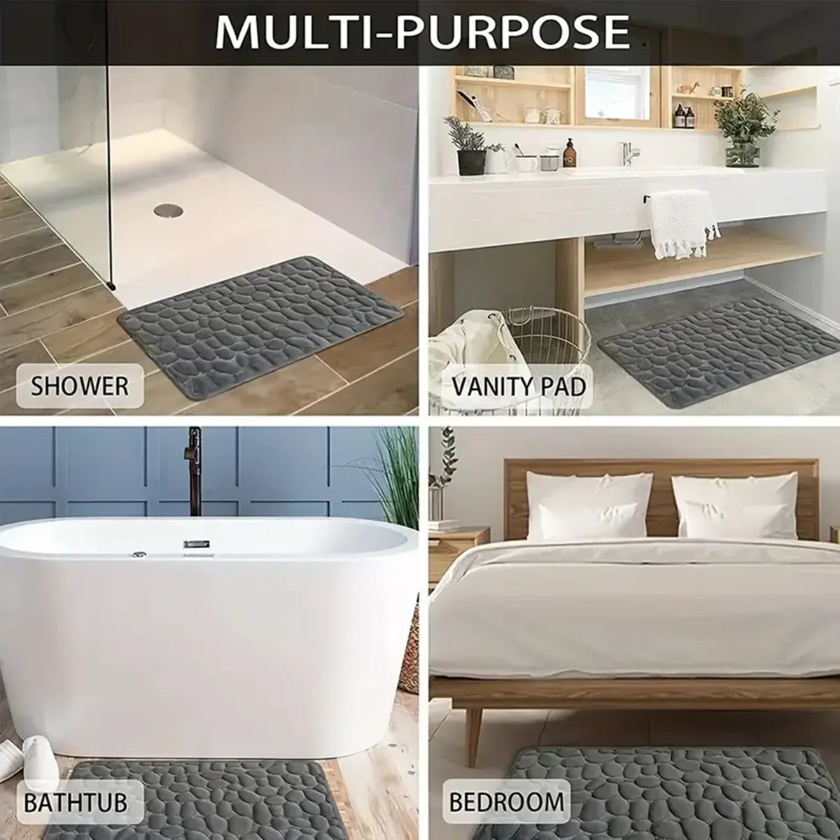 3D Cobblestone Bathroom Mat Non-Slip Absorbent Quick-Dry Machine Washable Bath Door Floor Mat