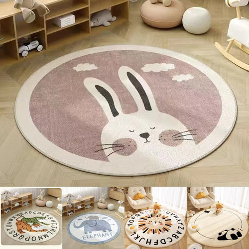 Cute Animals Print Round Rug Large Non-Slip Wear-Resistant Circle Carpet Living Room Bedroom Soft Floor Mat Home Decor