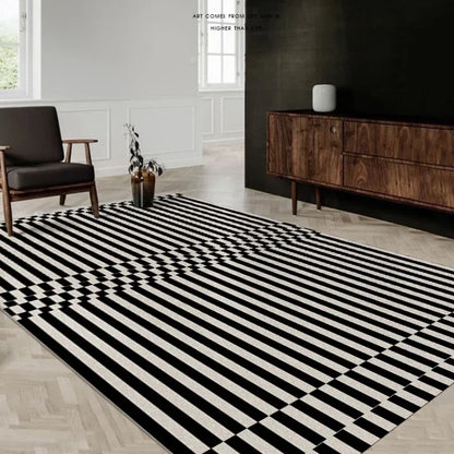 Classic Black & White Striped Plush Area Rug