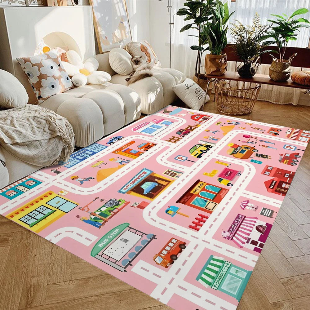 Kids city traffic car play rug