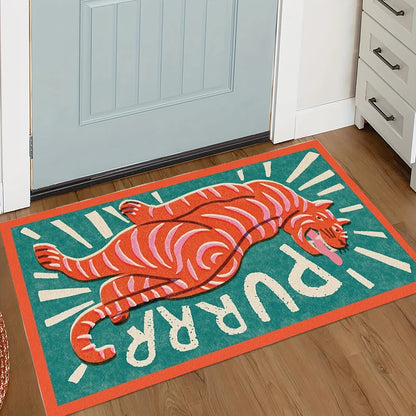 Retro Tiger Checkered Welcome Mat