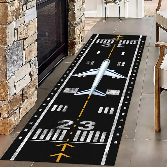 Airplane Runway Long Hallway Airport Style Runner Rug