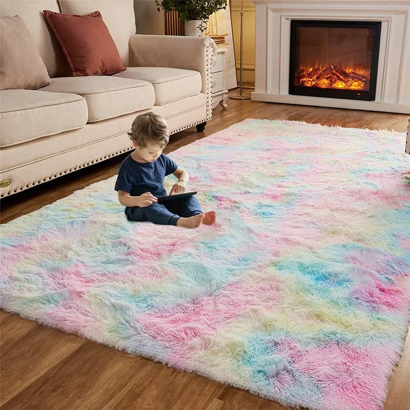 Pink Tie-Dye Carpet Soft Fluffy Large Living Room Kids Bedroom Play Mat