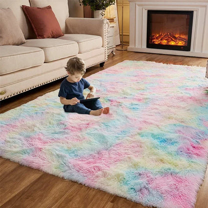 Pink Tie-Dye Carpet Soft Fluffy Large Living Room Kids Bedroom Play Mat
