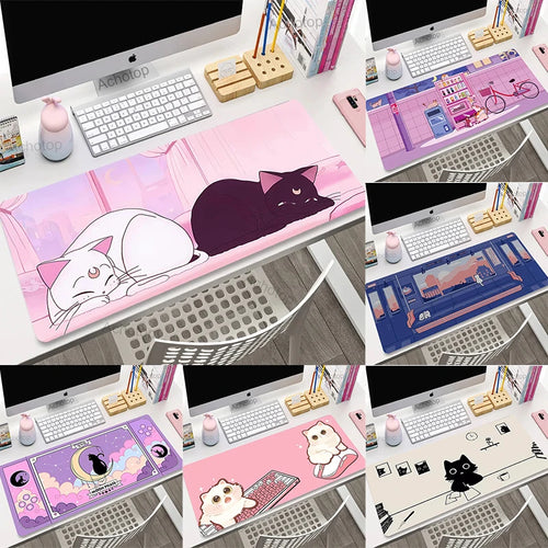 Cute Anime Cat Extended Gaming Desk Mat