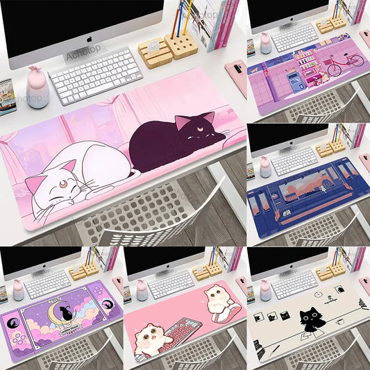 Cute Anime Cat Extended Gaming Desk Mat