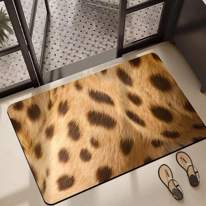 Leopard Flannel Bathroom Mat Absorbent Quick-Dry Non-Slip Floor Rug Dirt-Resistant Entrance Door Mat Home Decor