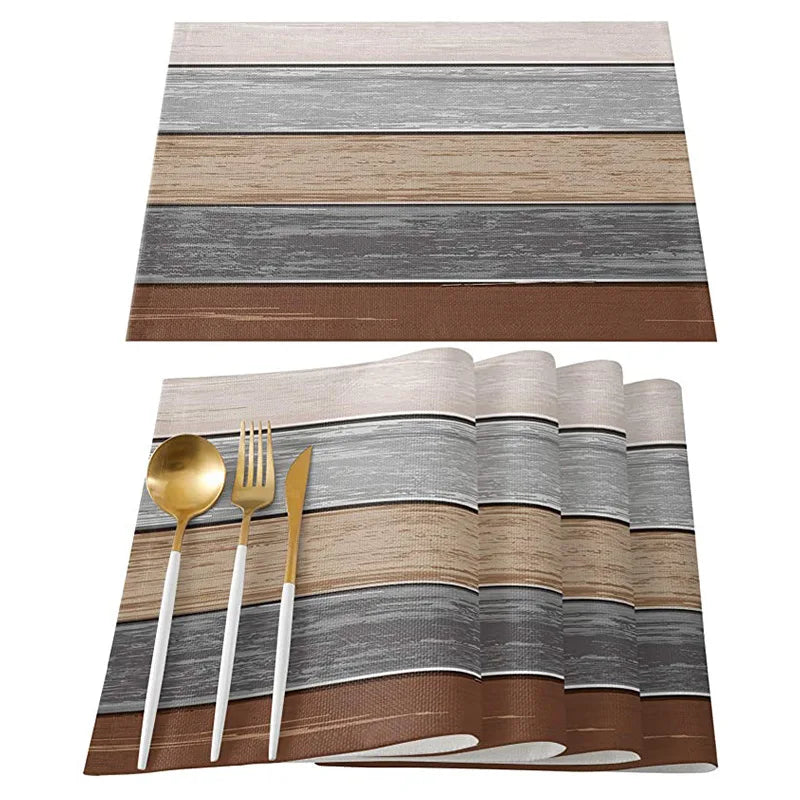 Retro Barn Wood Texture Polyester Placemat Set