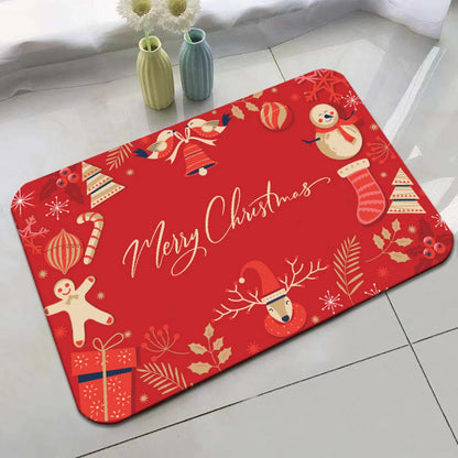 VIKAMA Festive Snowman Reindeer Christmas Non-Slip Doormat