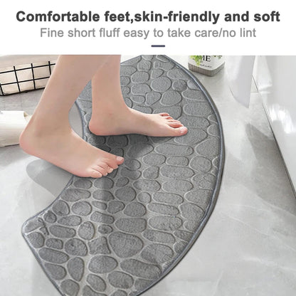 3D Cobblestone Velvet Bath Mat Non-Slip Absorbent Quick-Dry Washable Bathroom Door Rug