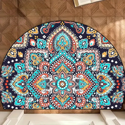 Boho half-round crystal velvet non-slip entryway floor mat