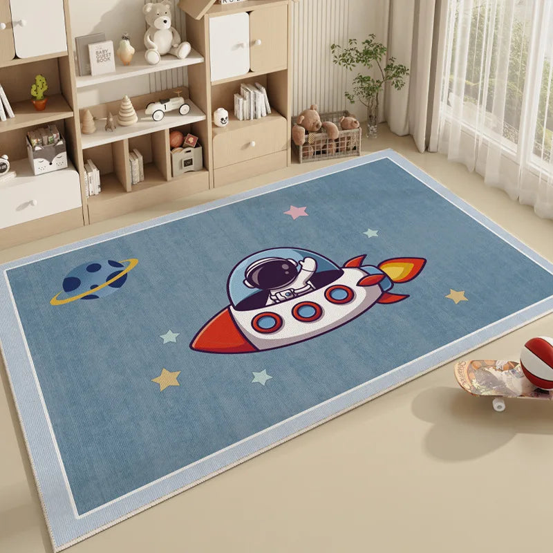 VIKAMA Spaceman Kids Rug Crystal Pile Washable Cushioned Bedroom Living Room Playmat