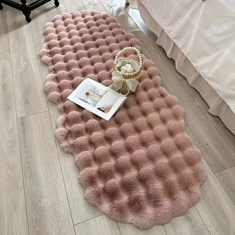 White Plush Faux Rabbit Runner Rug