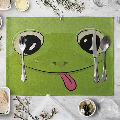 Cute Animal Linen Kids Placemat Set (Pig Bear Frog Fox Pattern)