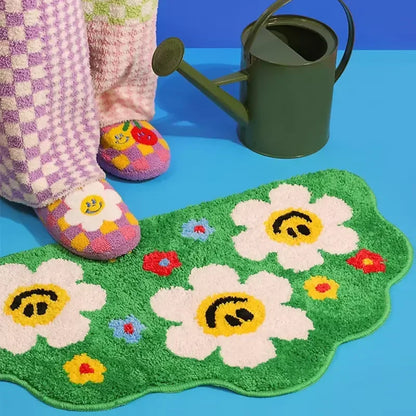 VIKAMA Cartoon Rainbow Floral Non-Slip Area Rug