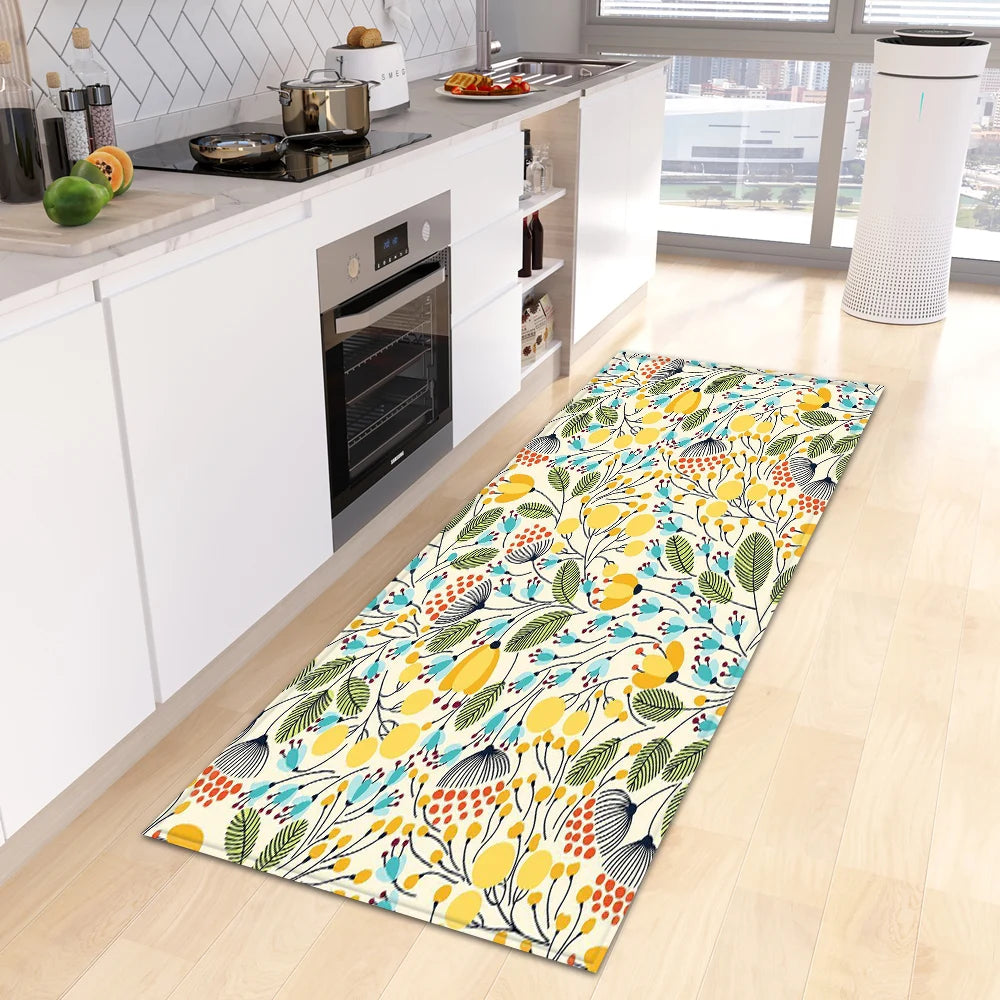 Tropical leaves non-slip washable kitchen mat
