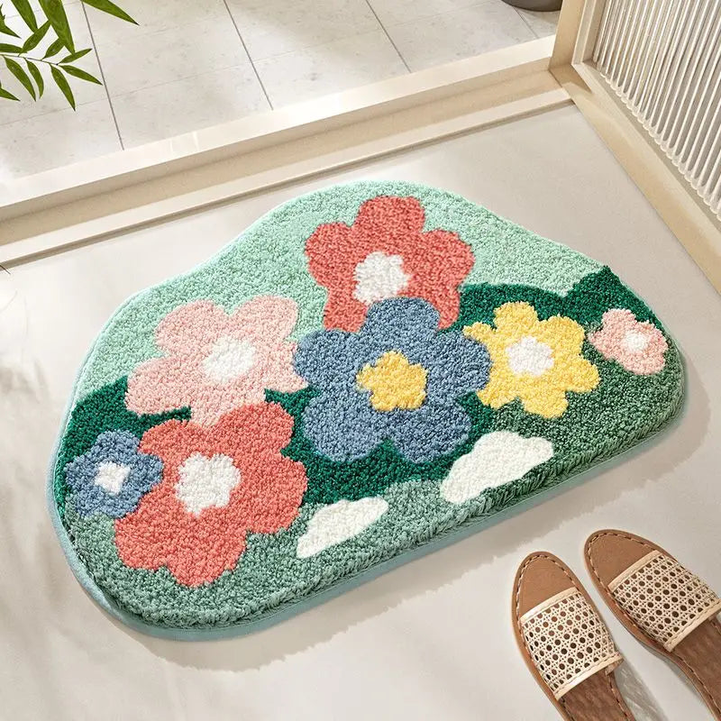 Flower Bathroom Floor Mat Absorbent Non-Slip Toilet Door Bedroom Carpet